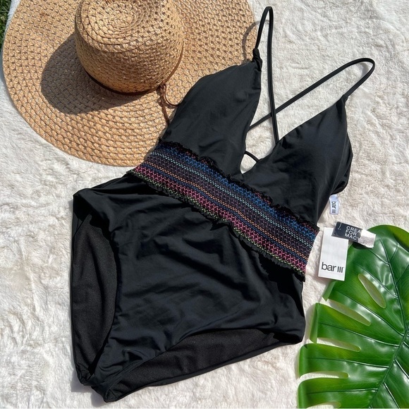 Bar III Women's Smocked Black One-Piece Swimsuit - Picture 3 of 10